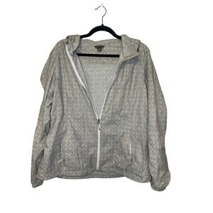 Eddie‎ Bauer Womens 2XL Lightweight Hooded Windbreaker Jacket Gray Geometric